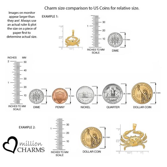 Coin Sizes for comparing charm sizes to coins for reference - Picture 1 of 9
